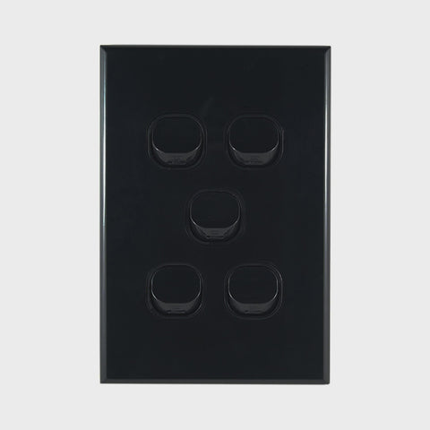 Light Switch 5 Gang – VERTICAL BLACK - LS105VB-L - ARCK Electrical Wholesale Supplies