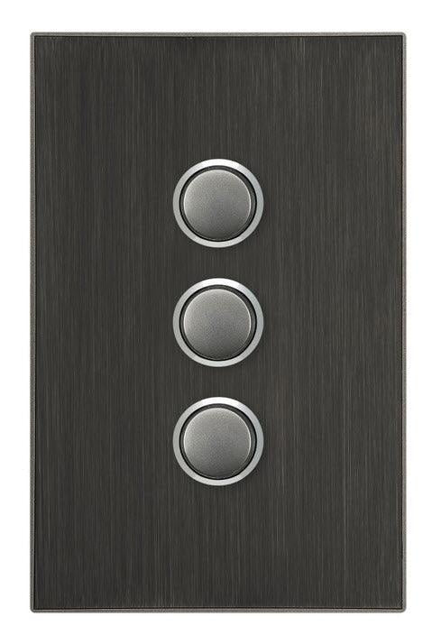 CLIPSAL SATURN 3 GANG PUSHBUTTON LED SWITCH - HORIZON BLACK - 4063PBLHB - ARCK Electrical Wholesale Supplies