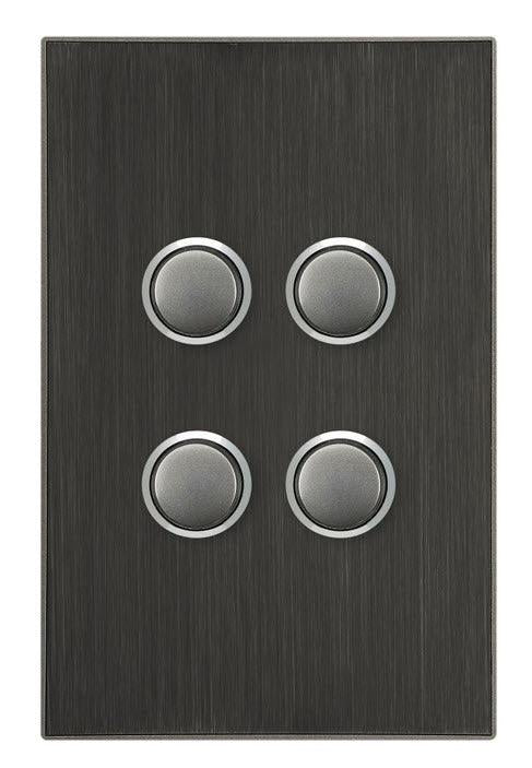 CLIPSAL SATURN 4 GANG PUSHBUTTON LED SWITCH - HORIZON BLACK - 4064PBLHB - ARCK Electrical Wholesale Supplies