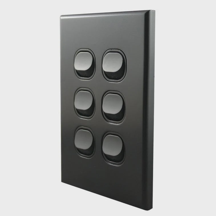 Light Switch 6 Gang – MATTE BLACK VERTICAL LS106VMB-L - ARCK Electrical Wholesale Supplies