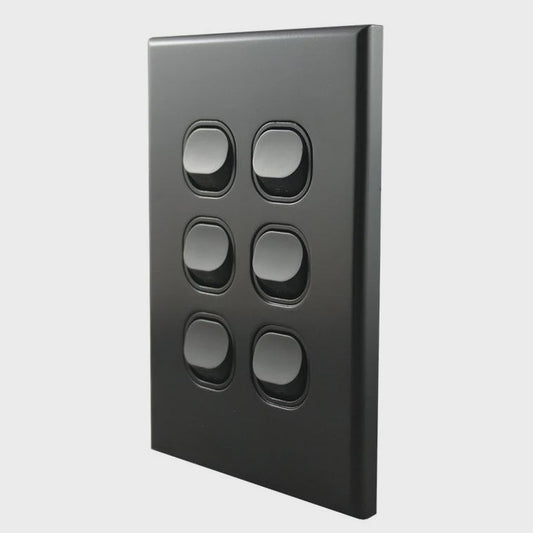 Light Switch 6 Gang – MATTE BLACK VERTICAL LS106VMB-L - ARCK Electrical Wholesale Supplies