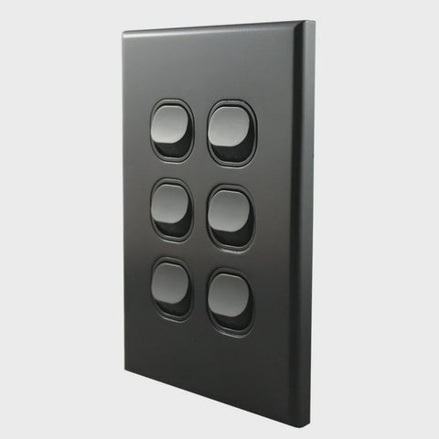 Light Switch 6 Gang – MATTE BLACK VERTICAL LS106VMB-L - ARCK Electrical Wholesale Supplies