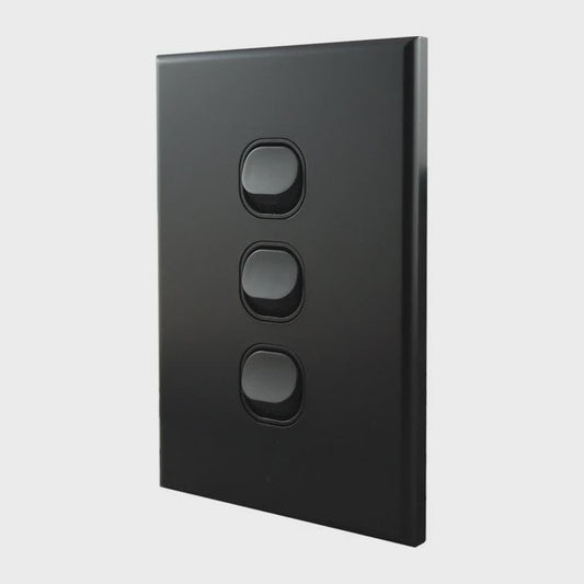 Light Switch 3 Gang – MATTE BLACK VERTICAL LS103VMB-L - ARCK Electrical Wholesale Supplies