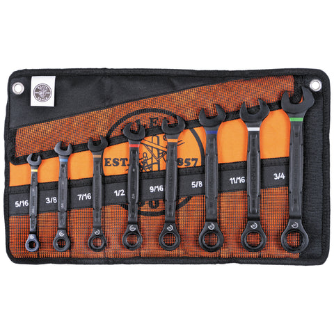Klein Tools 69408G 8Pc Ratcheting Combo Wrench Set - Sae