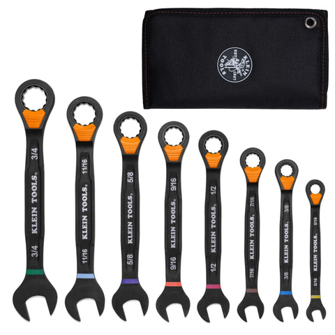 Klein Tools Ratcheting Combination Slide-Lock Wrench Set, SAE, 8-Piece- A-69508