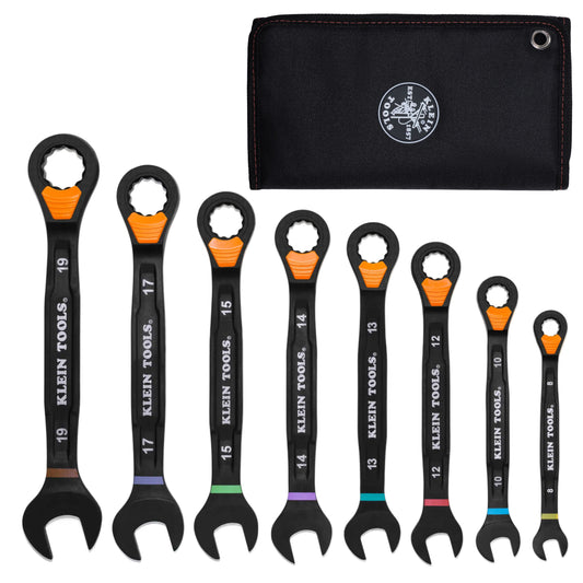 Klein Tools Ratcheting Combination Slide-Lock Wrench Set, Metric,- A-69508M