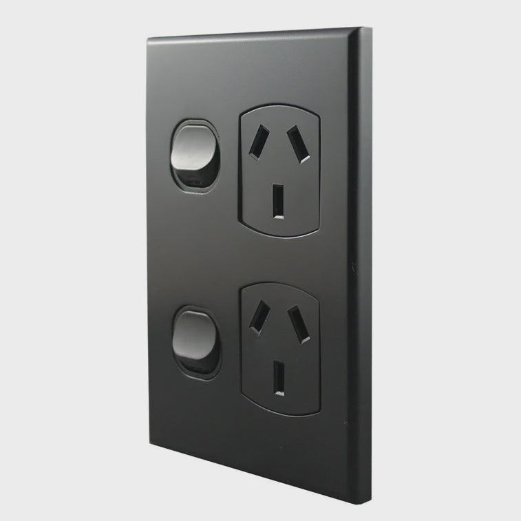 Double Power Point – VERTICAL MATTE BLACK POD10VMB-L - ARCK Electrical Wholesale Supplies