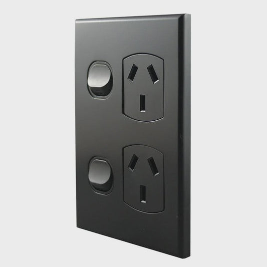 Double Power Point – VERTICAL MATTE BLACK POD10VMB-L - ARCK Electrical Wholesale Supplies