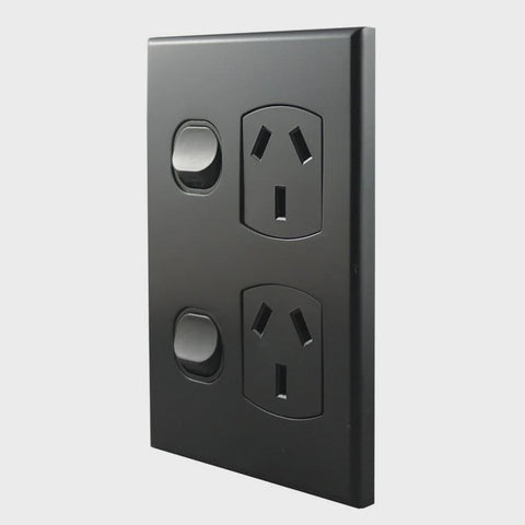 Double Power Point – VERTICAL MATTE BLACK POD10VMB-L - ARCK Electrical Wholesale Supplies