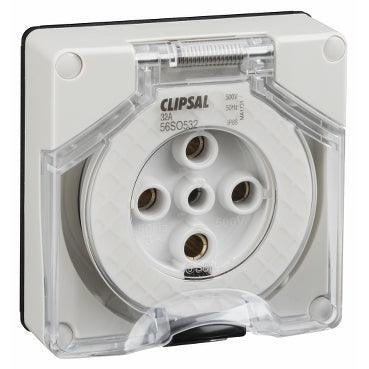 Clipsal 56 Series Round 5 Pin 32A Wall Socket Less Enclosure Grey - 56SO532LE-GY - ARCK Electrical Wholesale Supplies