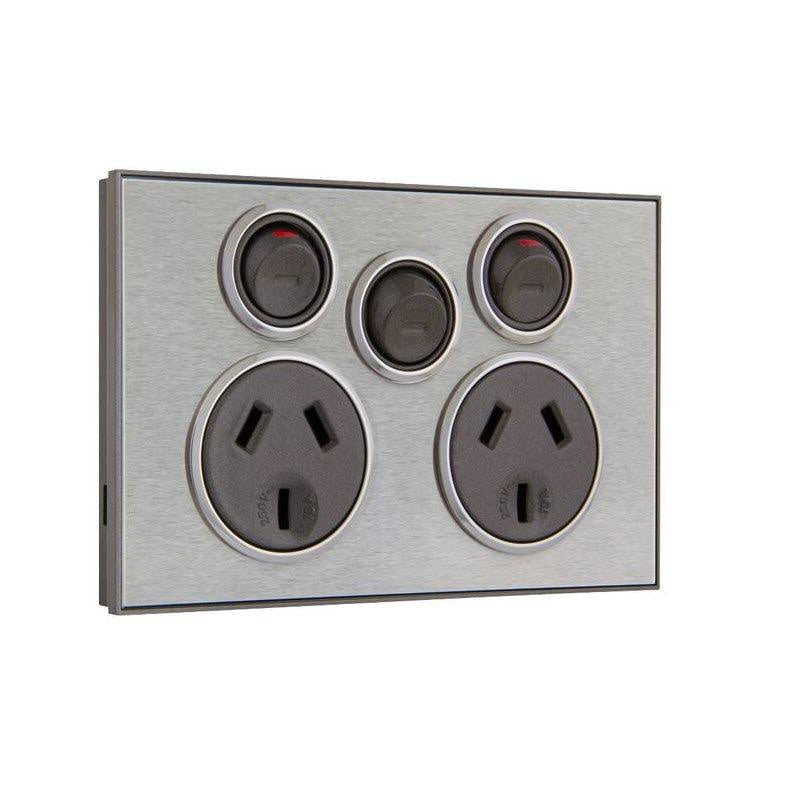 CLIPSAL SATURN DOUBLE POWER POINT WITH EXTRA SWITCH (HORIZON SILVER) - 4025XA-HS - ARCK Electrical Wholesale Supplies