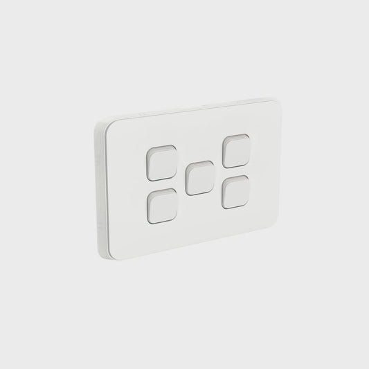Clipsal Iconic 5 Gang Horizontal Switch 10A White - 3045HA-VW - ARCK Electrical Wholesale Supplies