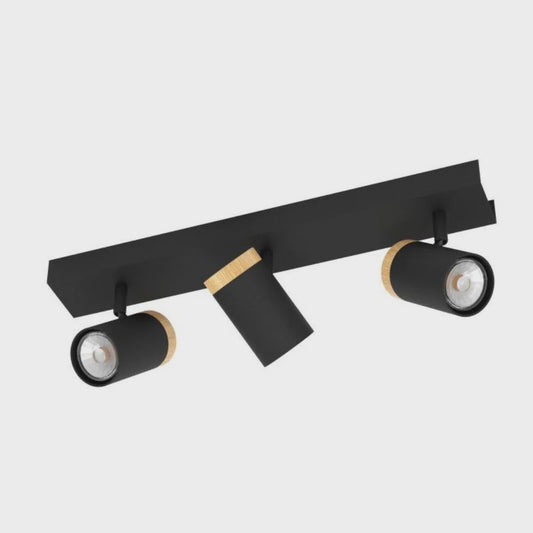 Cartagena Spotlight 3 Lights Black Steel Brown Wood - 39648N - ARCK Electrical Wholesale Supplies