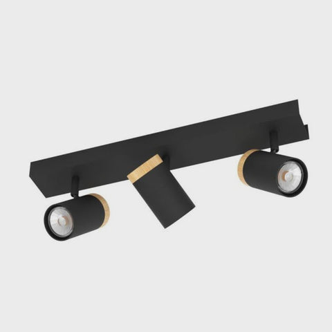 Cartagena Spotlight 3 Lights Black Steel Brown Wood - 39648N - ARCK Electrical Wholesale Supplies