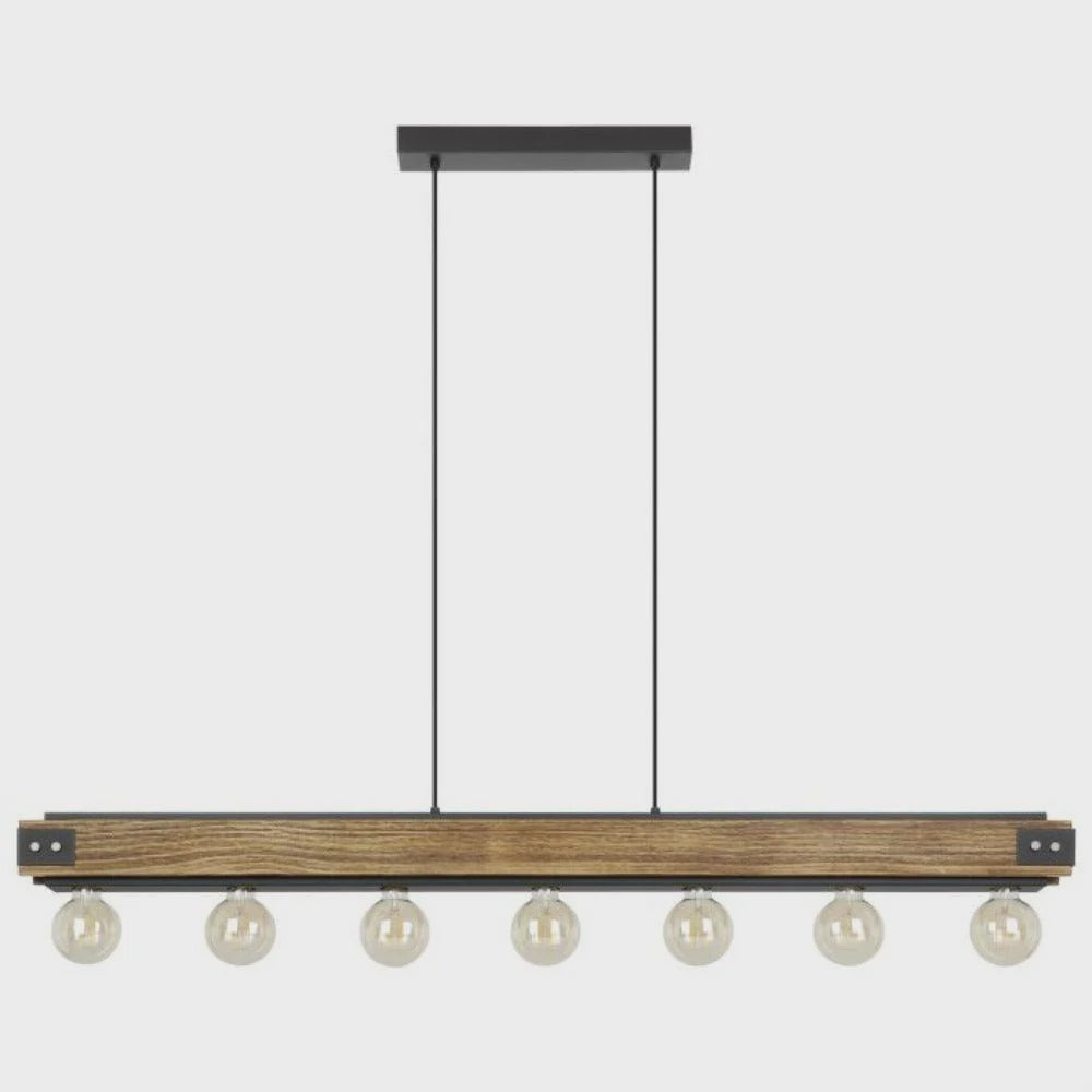 Layham 7 Light Pendant 60W Brown Wood - 205157 - ARCK Electrical Wholesale Supplies