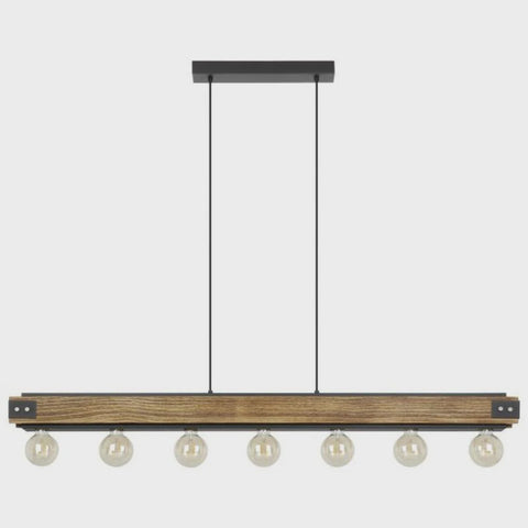 Layham 7 Light Pendant 60W Brown Wood - 205157 - ARCK Electrical Wholesale Supplies