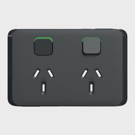 Clipsal Iconic Double PowerPoint Skin Black - 3025C-XB - ARCK Electrical Wholesale Supplies