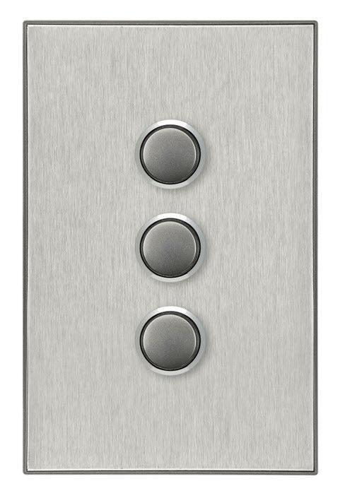 CLIPSAL SATURN 3 GANG PUSHBUTTON LED SWITCH - HORIZON SILVER - 4063PBLHS - ARCK Electrical Wholesale Supplies