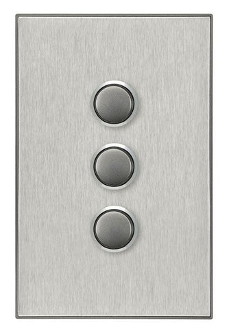 CLIPSAL SATURN 3 GANG PUSHBUTTON LED SWITCH - HORIZON SILVER - 4063PBLHS - ARCK Electrical Wholesale Supplies