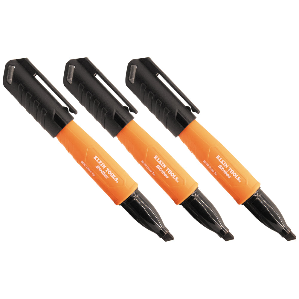 Klein Tools Skribes™ Chisel Tip Permanent Markers, Black, 3-Pack- A-861023