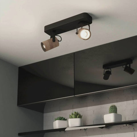 Cayuca Spotlight 2 Lights Black Steel Brown Wood 4000K - 900437N - ARCK Electrical Wholesale Supplies