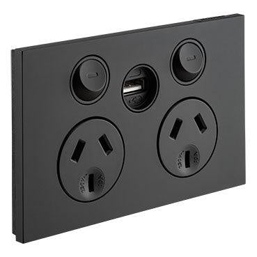 CLIPSAL SATURN ZEN DOUBLE POWERPOINT + USB PORT (BLACK) - Z4025USBC-ZB - ARCK Electrical Wholesale Supplies