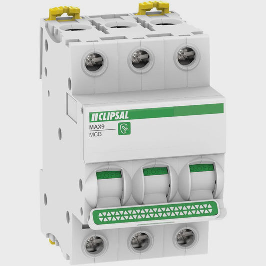 Clipsal MAX9 3 Pole Circuit Breaker 6kA 63A - MX9MC363 - ARCK Electrical Wholesale Supplies