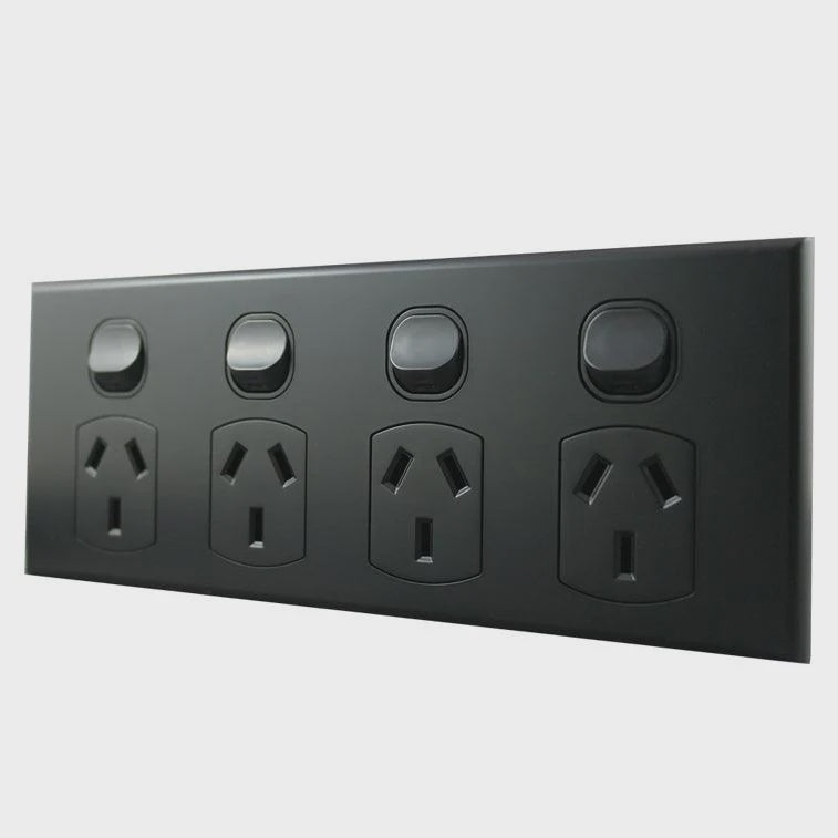 4 Gang Slimline Power Point – MATTE BLACK PO410MB-L - ARCK Electrical Wholesale Supplies