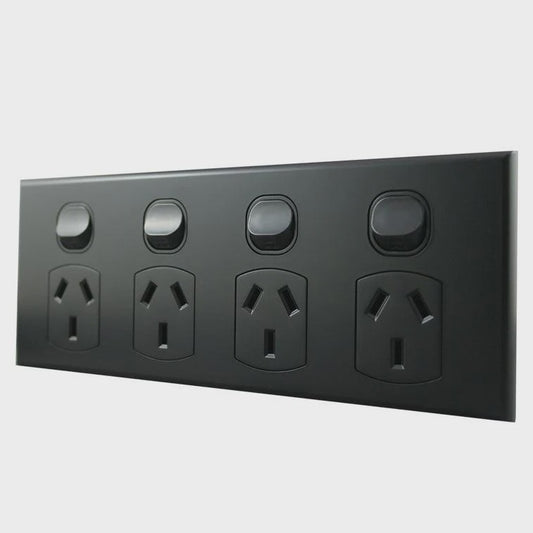 4 Gang Slimline Power Point – MATTE BLACK PO410MB-L - ARCK Electrical Wholesale Supplies