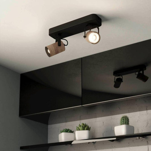 Cayuca Spotlight 2 Lights Black Steel Brown Wood 4000K - 900437N