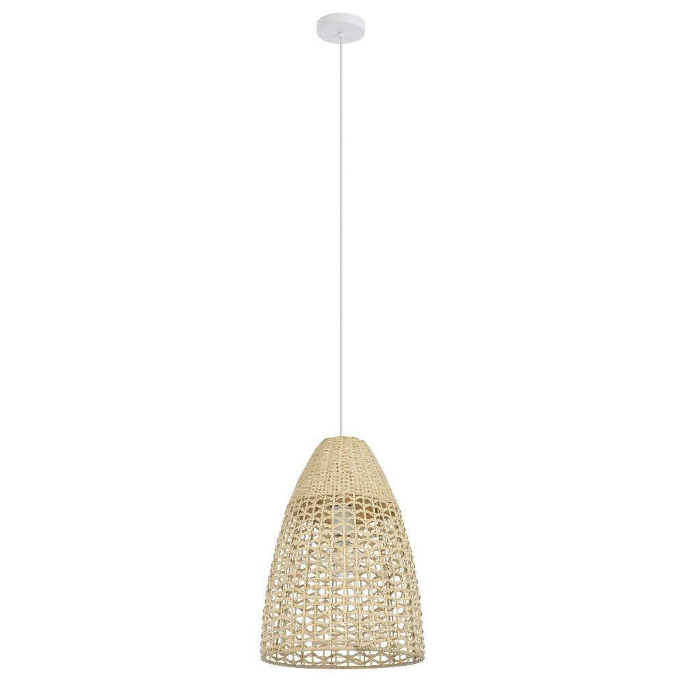 SAMBUCONA Pendant Light W350mm White Steel Natural Wood - 390237N - ARCK Electrical Wholesale Supplies