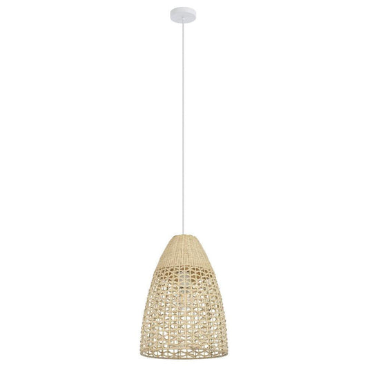 SAMBUCONA Pendant Light W350mm White Steel Natural Wood - 390237N - ARCK Electrical Wholesale Supplies