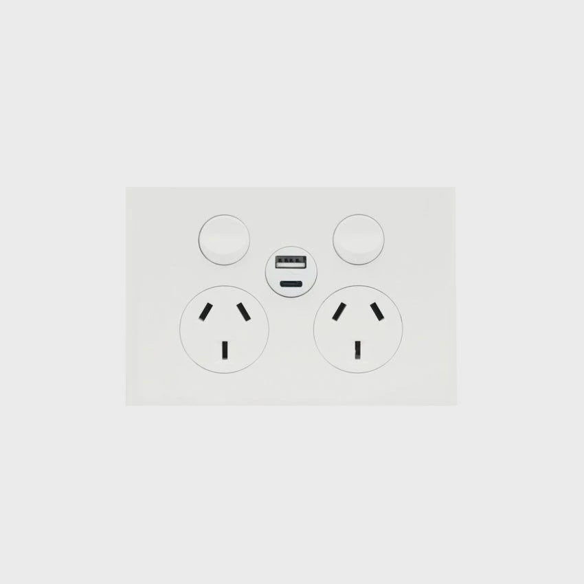 Finesse Double GPO + USB Port (MATT WHITE) - WBQP2SUSBAC-MW - ARCK Electrical Wholesale Supplies