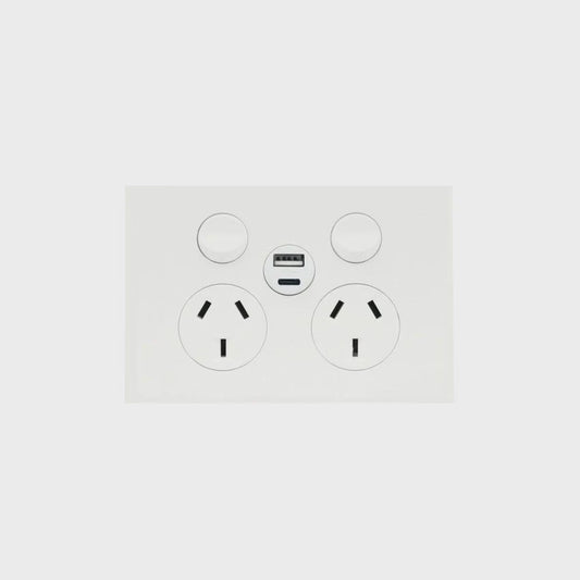 Finesse Double GPO + USB Port (MATT WHITE) - WBQP2SUSBAC-MW - ARCK Electrical Wholesale Supplies