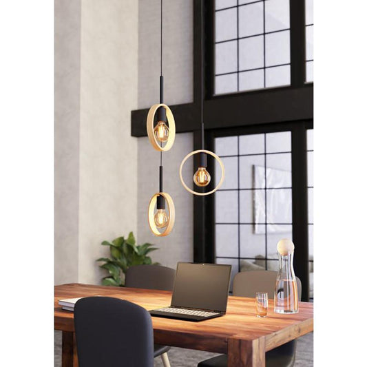 Ipsden Cluster Pendant 3 Lights Brown / Black Wood - 43551N - ARCK Electrical Wholesale Supplies