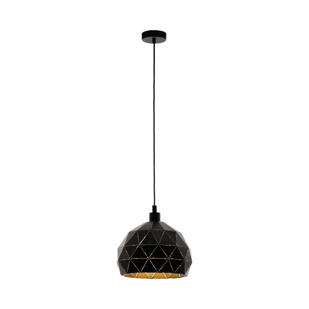 Roccaforte 1 Light Pendant Black & Gold 400mm - 97841N