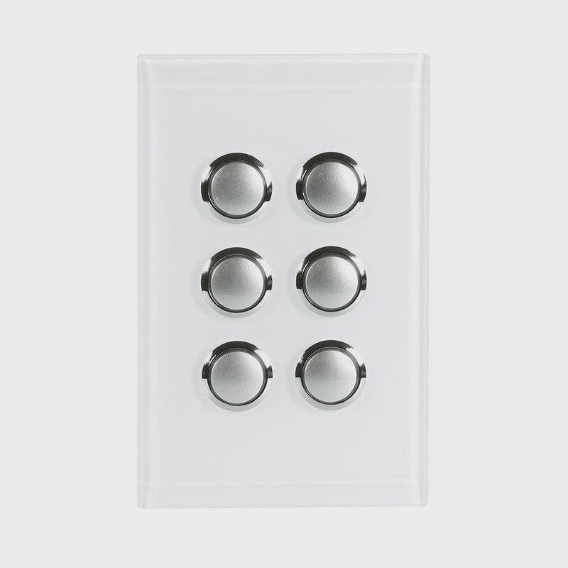 CLIPSAL SATURN 6 GANG PUSHBUTTON LED SWITCH - PURE WHITE - 4066PBLPW - ARCK Electrical Wholesale Supplies