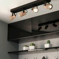 Cayuca Spotlight 4 Lights Black Steel Brown Wood - 900438N