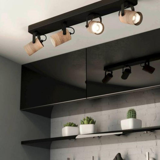Cayuca Spotlight 4 Lights Black Steel Brown Wood - 900438N