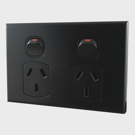 Double Power Point 10A 250V AC – MATTE BLACK - POD10MB-L - ARCK Electrical Wholesale Supplies