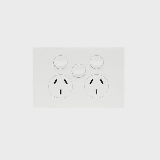 Finesse Double GPO + Extra Switch (GLOSS WHITE) - WBQP2XS - ARCK Electrical Wholesale Supplies