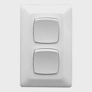 Clipsal 10 Amp 2 Gang PRESTIGE Standard, Vertical Internal Rocker Switch White - P2032VA-WE - ARCK Electrical Wholesale Supplies