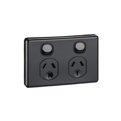 Clipsal Classic 10Amp Double Power Point Black - C2025-BK