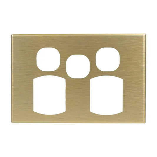 CSG Brushed Brass Cover Plate Double Power Point with Extra Switch - CBLPODX - ARCK Electrical Wholesale Supplies