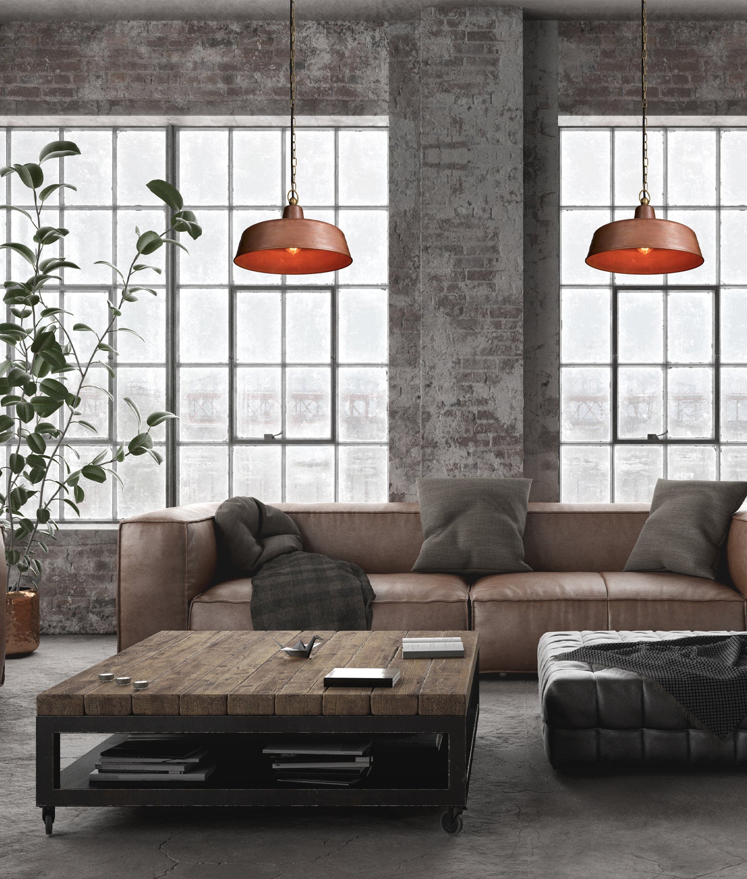 PENDANT ES Aged Copper ANGLED DOME IP23 OD400mm x H175mm - DEKSEL03