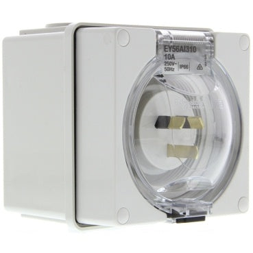 Clipsal Easy56 Appliance Inlet 3 Flat Pin 10A, 250V IP66 Grey- EY56AI310 - ARCK Electrical Wholesale Supplies