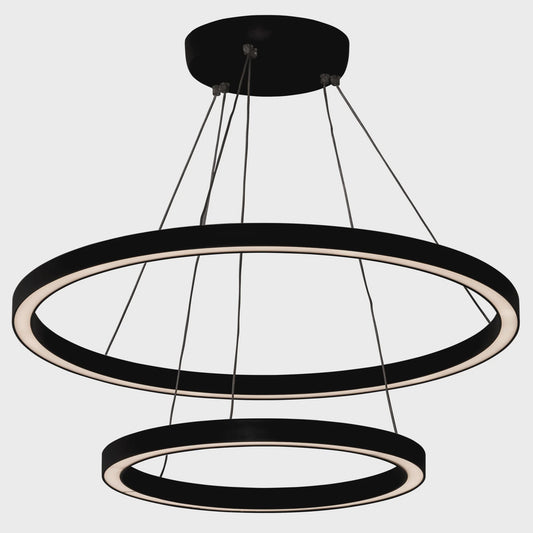 Black 800mm + 500mm Double Circa 65w LED Pendant Aluminium Black Finish - HCP-652130
