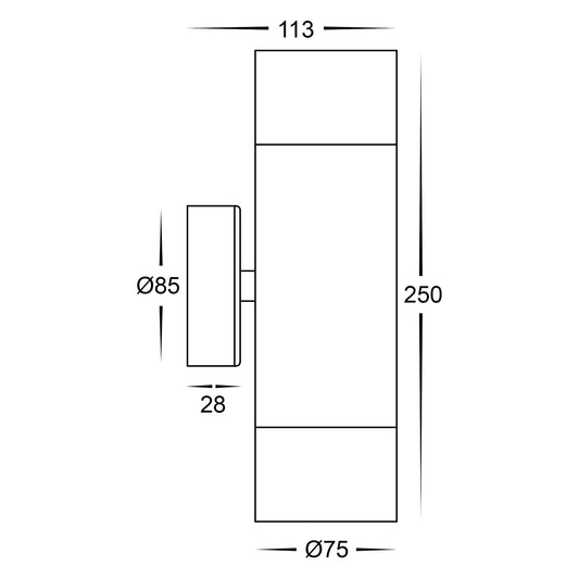 Maxi Tivah 316 Stainless Steel TRI Colour Up & Down Wall Pillar Lights - HV1008T
