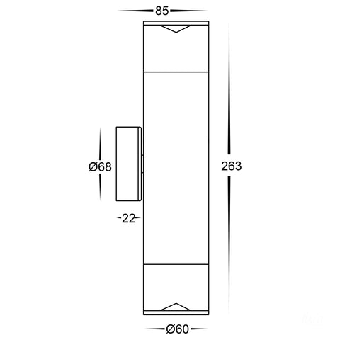 Up & Down Wall Pillar Light Black - HV1089T-BLK-240V