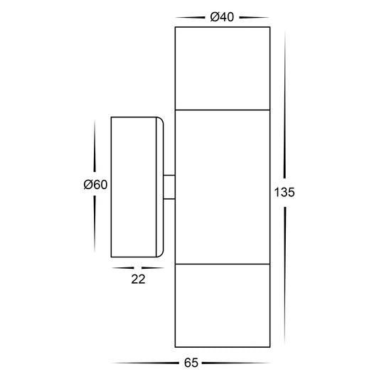 Mini Tivah Aluminium Black Up & Down Wall Pillar Lights - HV1027MR11NW